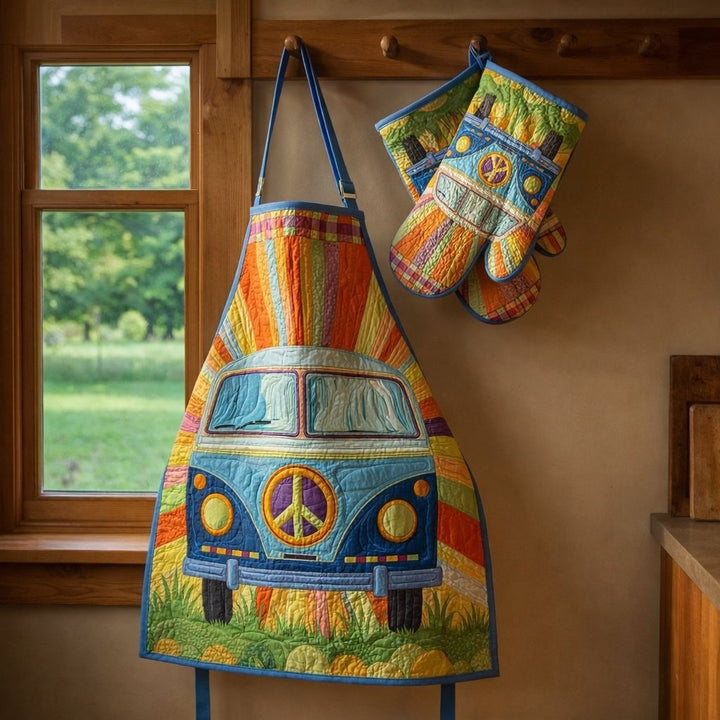 Retro Camper Patchwork | Quilted Apron &amp; Oven Gloves